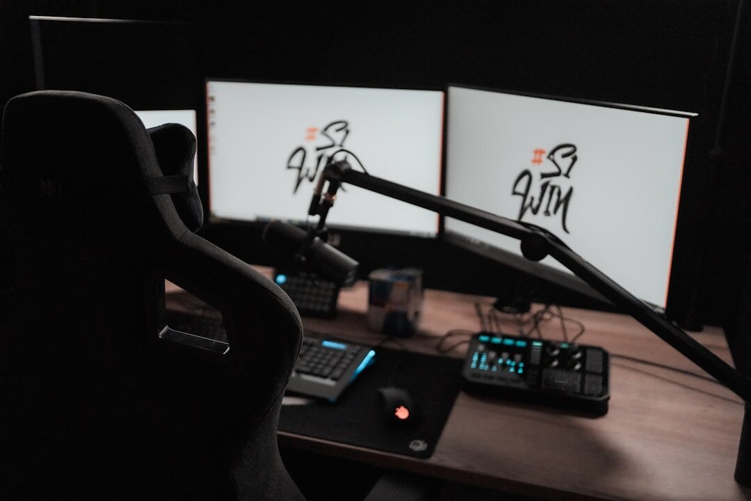 Broadcast studio control room with multiple monitors and camera feeds