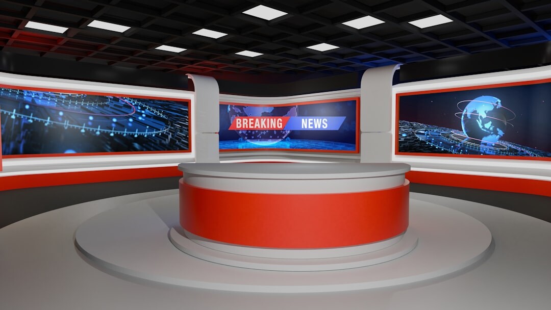 Wide angle of an empty television talk show set ready for recording